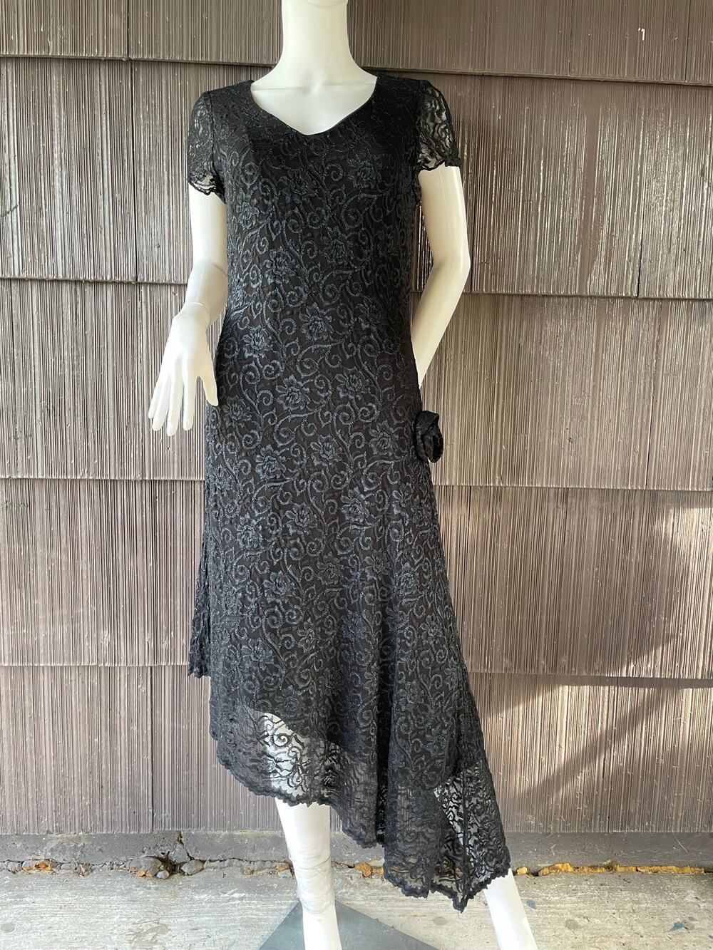 🔥90s Y2K Dressbarn Black Lace Asymmetrical Dark Romantic Whimsigoth Fairy Dress